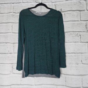 T Alexander Wang Striped Linen Silk Blend Knit Long Sleeve Shirt Blue Green